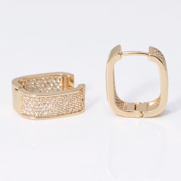 Mirco pave CZ Sparkly Earring hoop Hoops Designer Luxury New Gold Plated - Picture 14 of 15